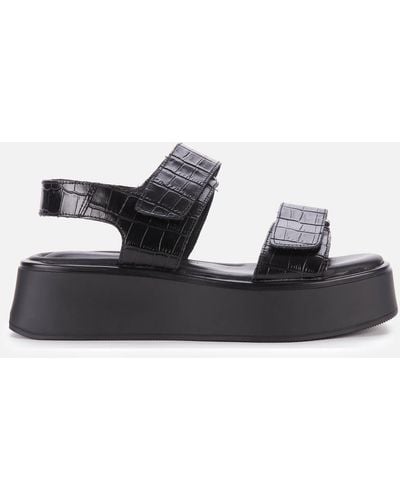 Vagabond Shoemakers Courtney Embossed Leather Double Strap Sandals - Black