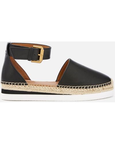 See By Chloé Glyn Leather Espadrille Flat Sandals - Black
