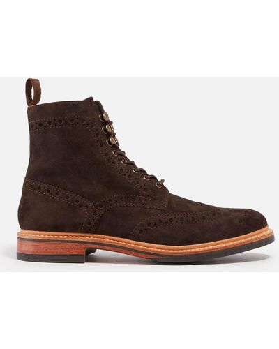 Grenson Fred Suede Brogue Boots - Brown