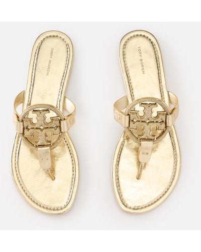 Tory Burch Miller Embellished Leather Sandals - Metallic