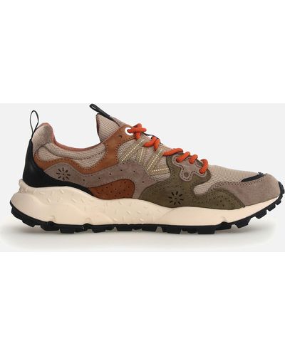 Flower Mountain Unisex Yamano 3 Suede And Mesh Trainers - Brown