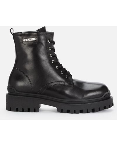 Karl Lagerfeld Biker Ii Mid Leather Lace Up Boots - Black