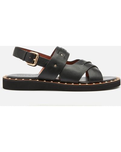 COACH Gemma Leather Flat Sandals - Black