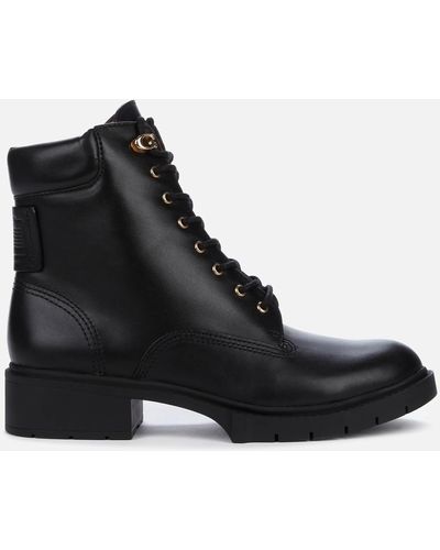 COACH Lorimer Leather Lace Up Boots - Black