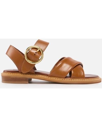 See By Chloé Lyna Leather Flat Sandals - Brown