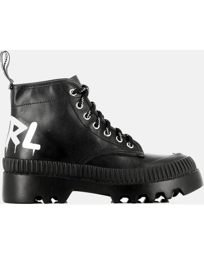 Karl Lagerfeld Trekka Ii Leather Hiking Style Boots - Black