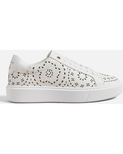Ted Baker Cwisp Leather Laser Cut Flatform Sneakers - White