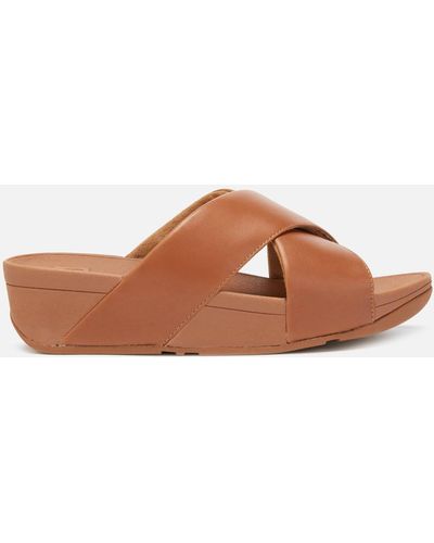 Fitflop Lulu Leather Cross Slide Sandals - Brown
