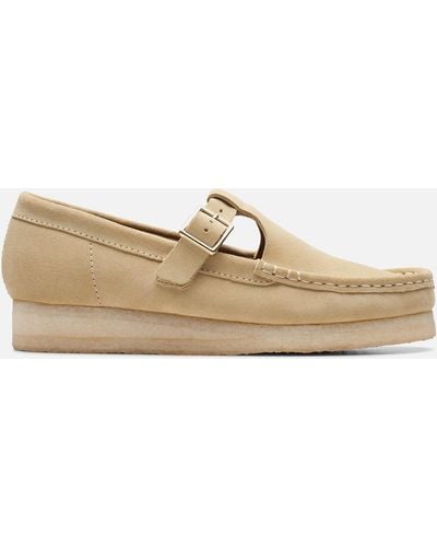 Clarks T-bar Wallabee Suede Shoes - Natural