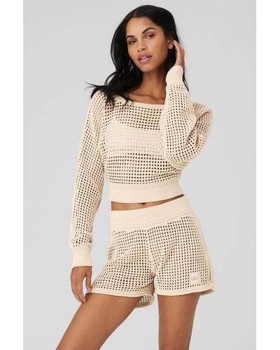 Alo Yoga Alo Yoga Open-knit Cropped Chase The Sun Coverup Jacket - Natural
