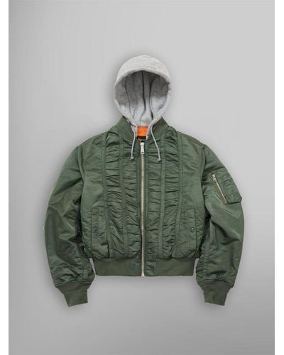 Alpha Industries Alpha X Mademe Hooded Ruched Ma-1 Bomber Jacket - Green