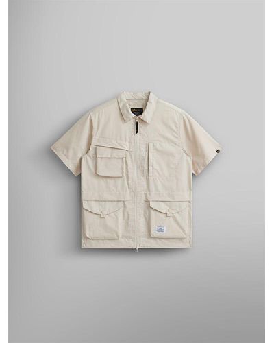 Alpha Industries Short Sleeve Multi Pocket Zippered Shirt Jacket - White