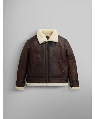 Alpha Industries B-3 Sherpa Leather Bomber Jacket - Brown