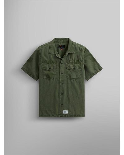 Alpha Industries Short Sleeve Washed Fatigue Shirt Jacket - Green
