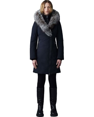 Mackage Trish Down Coat With Silver Fox Fur Trimmed Collar And Hood - Black