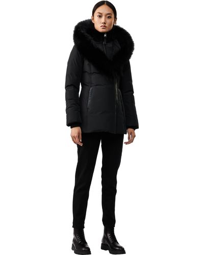 Mackage Adali Down Coat With Blue Fox Fur Signature Collar - Black