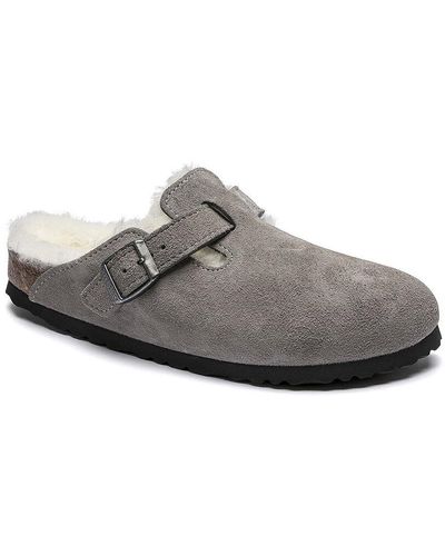 Birkenstock Boston Shearling Suede Leather Mules [narrow] - Grey