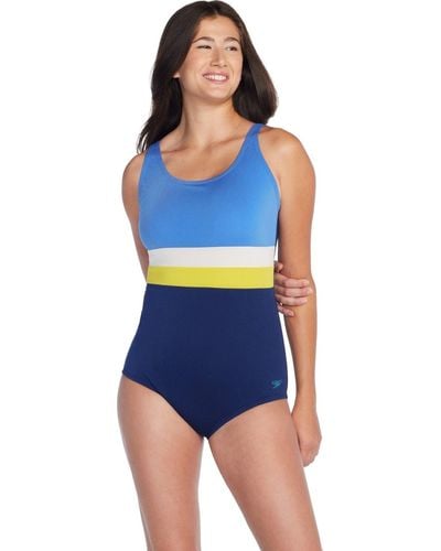 Speedo Banded Colorblock One Piece Swimsuit - Blue
