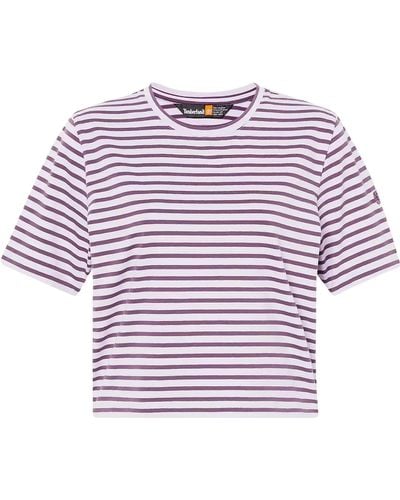 Timberland Striped Cropped Short Sleeve T - Purple