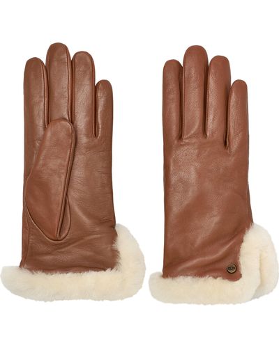UGG Leather Sheepskin Vent Gloves - Brown