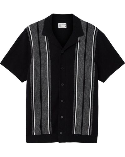 Frank And Oak Striped Short Sleeve Sweater Shirt - Black