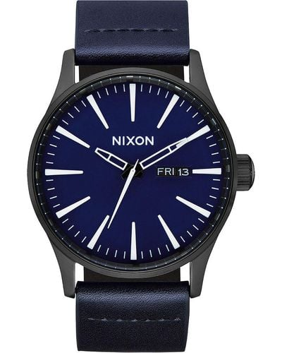 Nixon Sentry Leather Watch - Black
