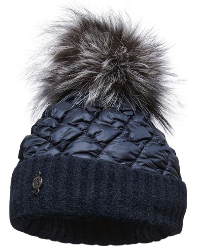 Harricana Puffer Beanie With Knitted Cuff With Upcycled Fur Pom - Black