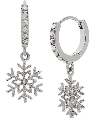 Betsey Johnson S Snowflake Huggies Earrings - Metallic