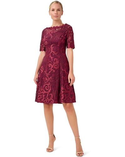 Adrianna Papell Embroidered Lace Midi Dress
