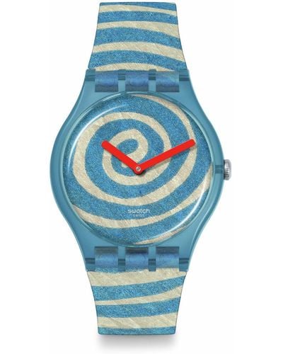 Swatch Casual Watch Blue Quartz Plastic Art Journey Bourgeois's Spirals