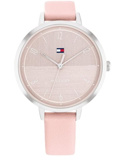 Tommy Hilfiger Quartz 1782618 Stainless Steel Case And Leather Strap Watch - Pink