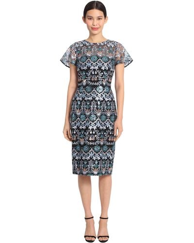 Maggy London Occasion Holiday Embroidered Dress Embroidery Event Wedding Party Guest Of - Blue