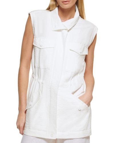 DKNY Front Pocket Vest Elevated Everyday Jacket - White