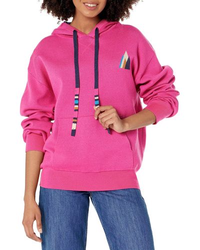Monrow Ht1314-supersoft Sweater Knit Hoody W/stripe Drawcord - Pink