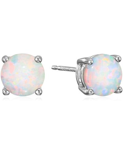 Amazon Essentials Sterling Silver Round Created Opal Birthstone Stud Earrings - Black