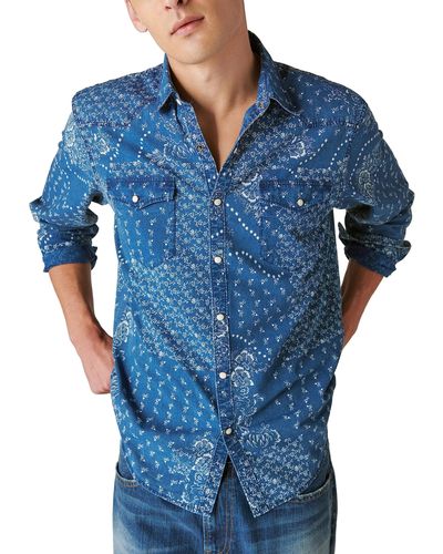 Lucky Brand Printed Western Long Sleeve Shirt - Blue