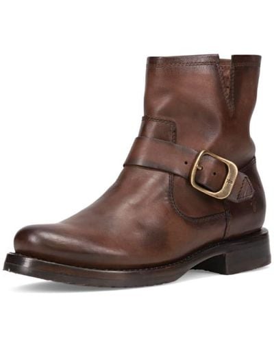 Frye Veronica Booties For Made From Full Grain Brush-off Leather With Antique Metal Hardware And Waterproof - Brown