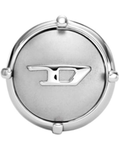 DIESEL Logo Silver Stainless Steel Stud Earring - White