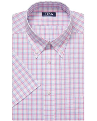 Izod Dress Shirt Regular Fit Short Sleeve Stretch - Purple