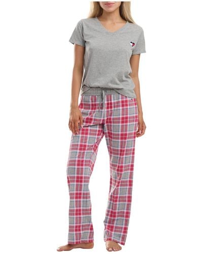 Tommy Hilfiger Womens V-neck Heart Tee And Bottom Pant Pj Pajama Set - Blue