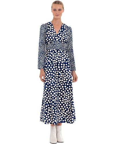 Donna Morgan Petite Long Sleeve V-neck Midi Dress - Blue