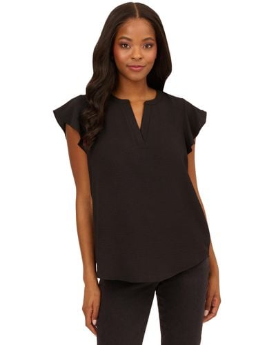 Adrianna Papell Solid Woven Airflow Flutter Sleeve Top - Black
