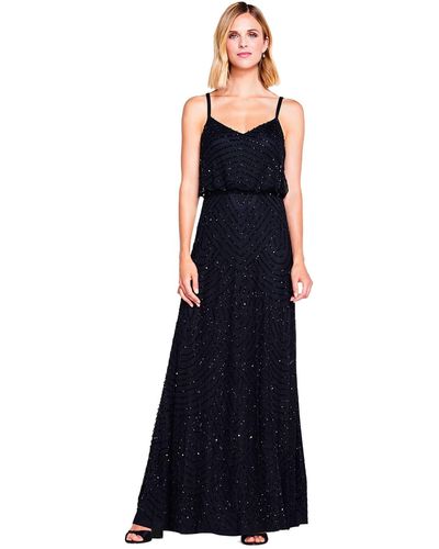 Adrianna Papell Art Deco Beaded Blouson Gown - Black
