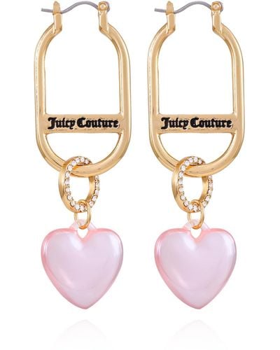 Juicy Couture Goldtone Light Pink Heart Drop Hoop Earrings