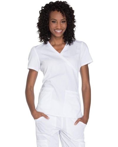 CHEROKEE Womens Workwear Core Stretch Mock Wrap Shirt Medical Scrubs - White