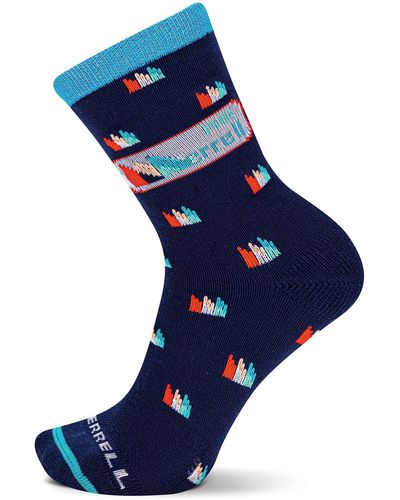 Merrell And Retro Logo Crew Socks-1 Pair Pack-breathable Cotton And Mesh Zones - Blue