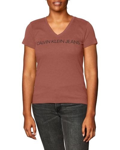 Calvin Klein Short Sleeve Cropped Logo T-shirt - Red