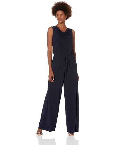 Vince Camuto Womens Solid Ity Cowl Neck Jumpsuit Dress - Blue
