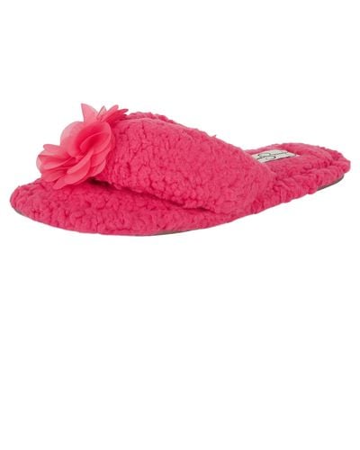 Jessica Simpson Fluffy Pom Thong House Slide On Slippers With Memory Foam - Pink