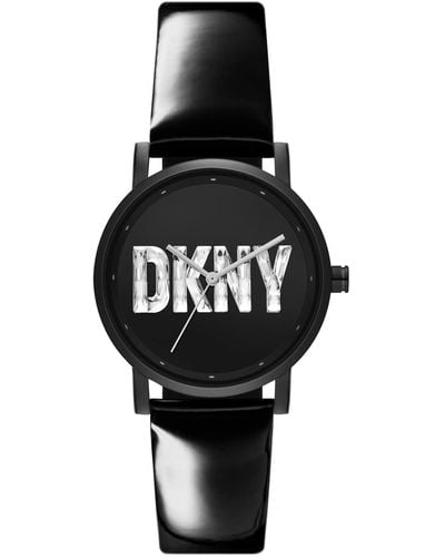 DKNY Soho Three-hand Black Leather Watch